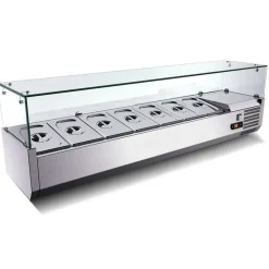 Kühlaufsatzvitrine für 7x GN 1/4, Breite 1600x340 mm, mit Glasaufsatz