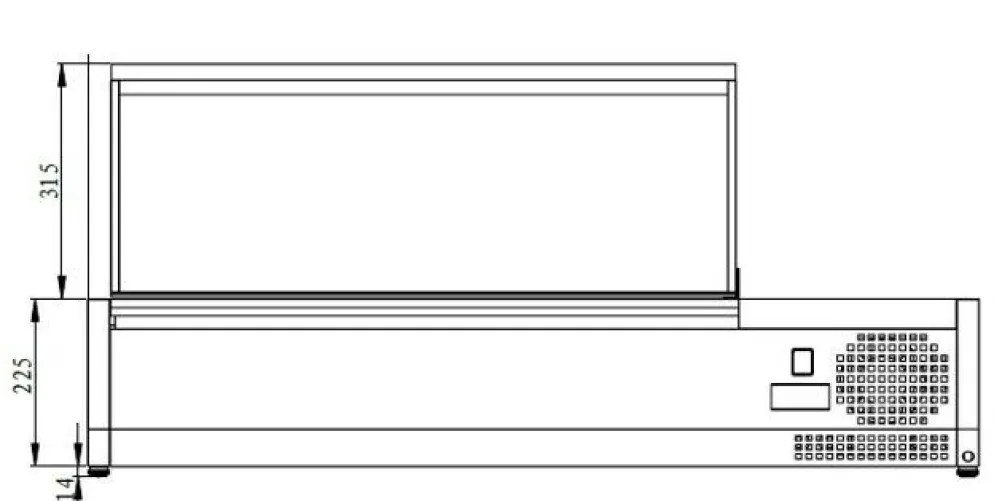 Kühlaufsatzvitrine für 6x GN 1/4, Breite 1400x340 mm, mit Edelstahldeckel