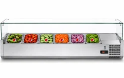 Kühlaufsatzvitrine für 6x GN 1/4, Breite 1400x340 mm, mit Glasaufsatz