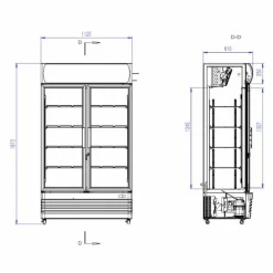 Kühlschrank 2 Glastüren FCU-750, 670L, 1120x610x1973mm