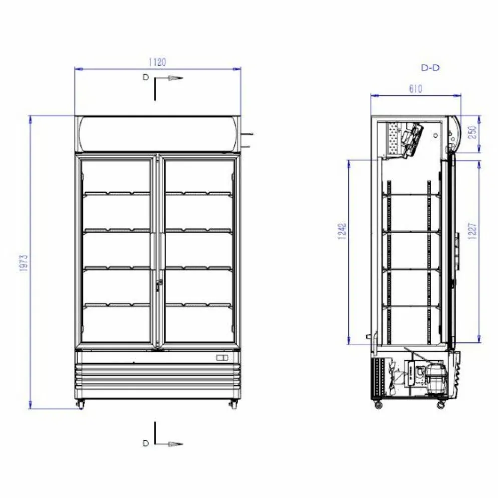 Kühlschrank 2 Glastüren FCU-750, 670L, 1120x610x1973mm