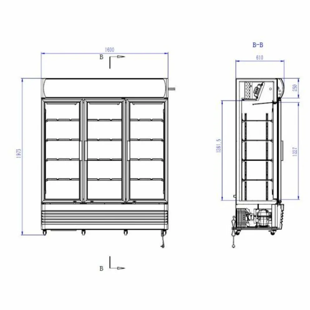 Kühlschrank 3 Glastüren FCU-1200, 1065L, 1600x610x1973mm