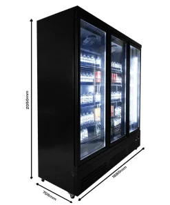 Kühlschrank mit 3 Glastüren Schwarz 1880 mm