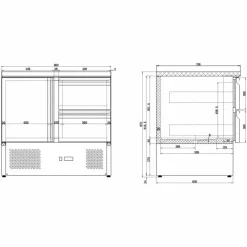 Kühltisch Compact Line mit 1 Tür und 2 Schubladen, 900x700x875mm