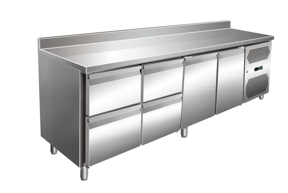 Kühltisch KT-VIP mit 4 Schubladen und 2 Türen und Aufkantung, 2.230x700x960 mm
