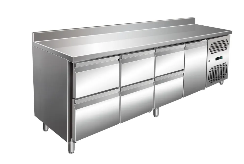 Kühltisch KT-VIP mit 6 Schubladen und 1 Tür und Aufkantung, 2.230x700x960 mm