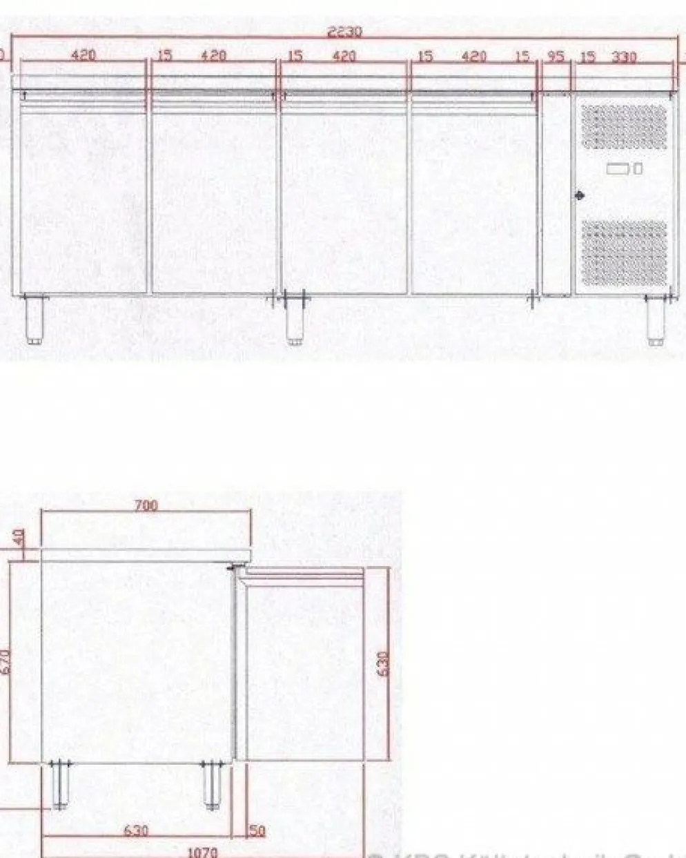 Kühltisch KT 410, 2230x700x860 mm - GN1/1