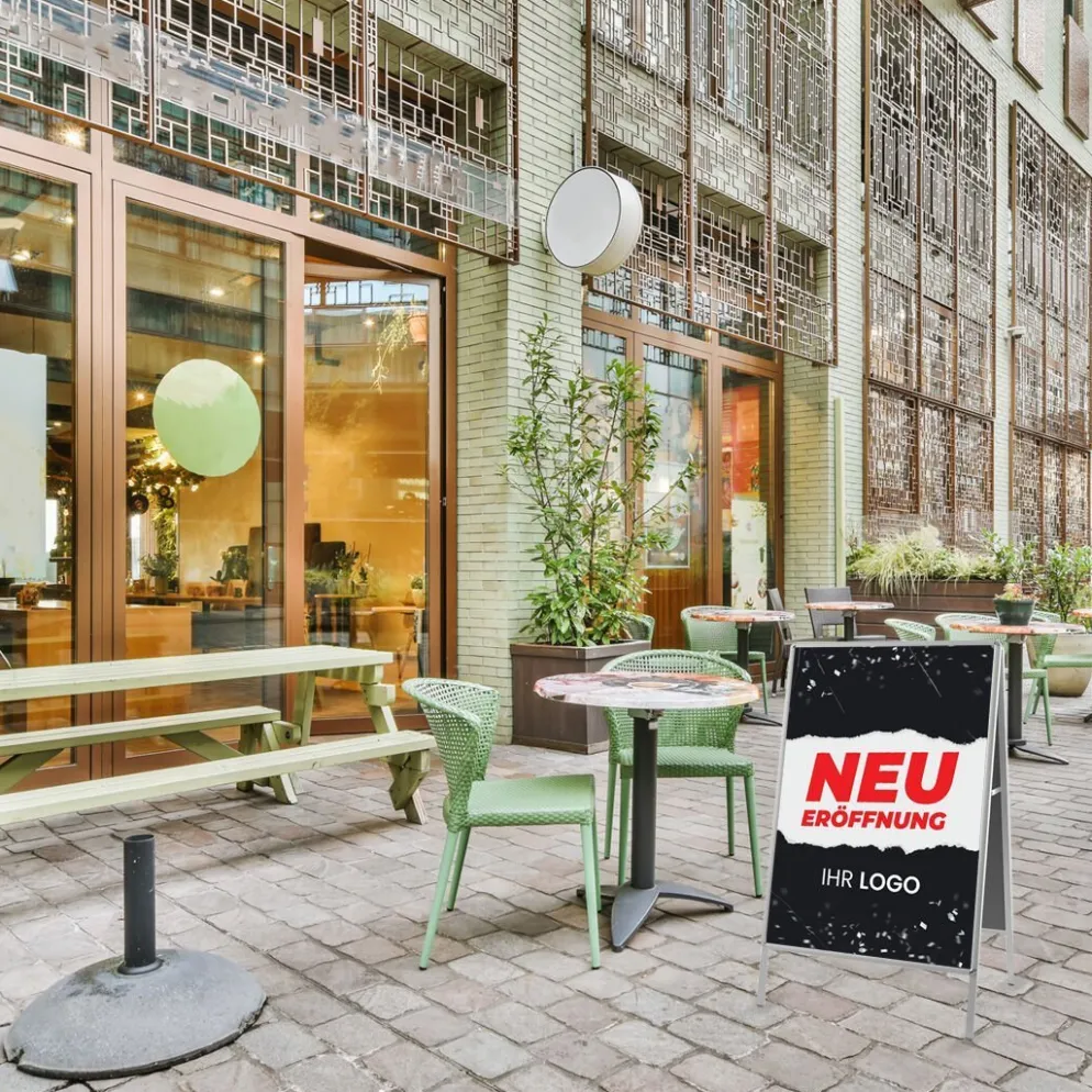 Kundenstopper GNE100 für Neu-Eröffnungen mit Plakat & Logo
