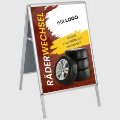 Kundenstopper GNE555 für Räderwechsel mit A1-Plakat & Logo