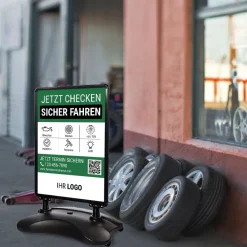 Kundenstopper SNE580 für KFZ-Werkstatt mit A1-Plakat & Logo