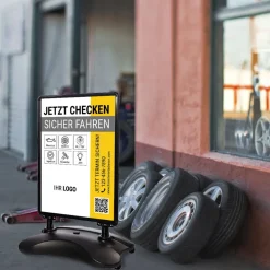 Kundenstopper SNE595 für KFZ-Werkstatt mit A1-Plakat & Logo