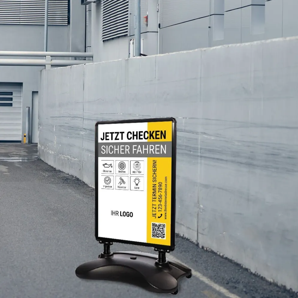 Kundenstopper SNE595 für KFZ-Werkstatt mit A1-Plakat & Logo