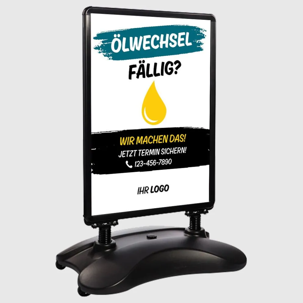 Kundenstopper SNE560 für Ölwechsel mit A1-Plakat & Logo
