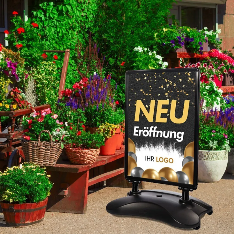 Kundenstopper SNE200 für Neu-Eröffnungen mit A1-Plakat & Logo