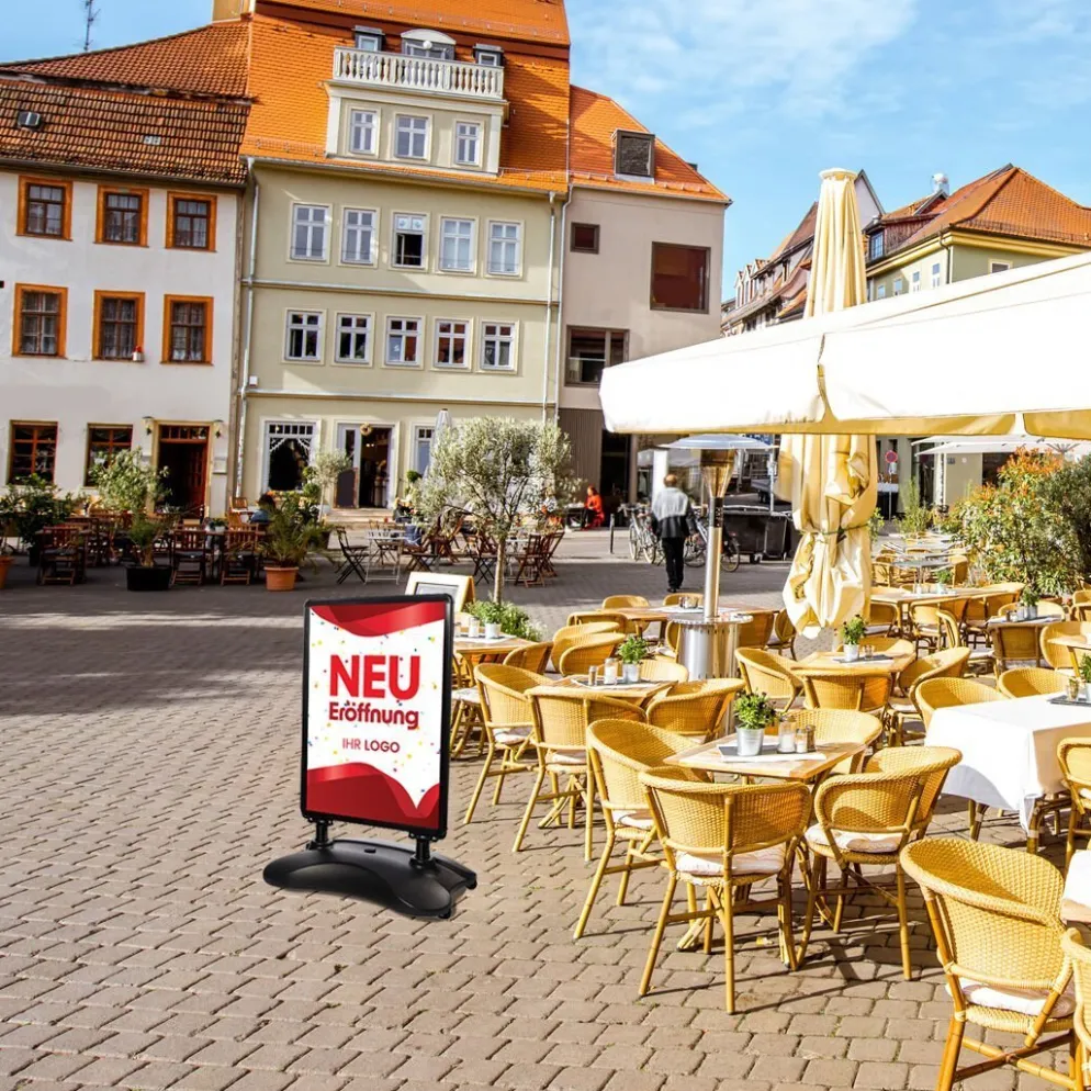 Kundenstopper SNE300 für Neu-Eröffnungen mit A1-Plakat & Logo