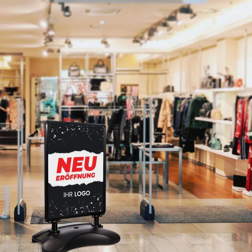 Kundenstopper SNE100 für Neu-Eröffnungen mit A1-Plakat & Logo