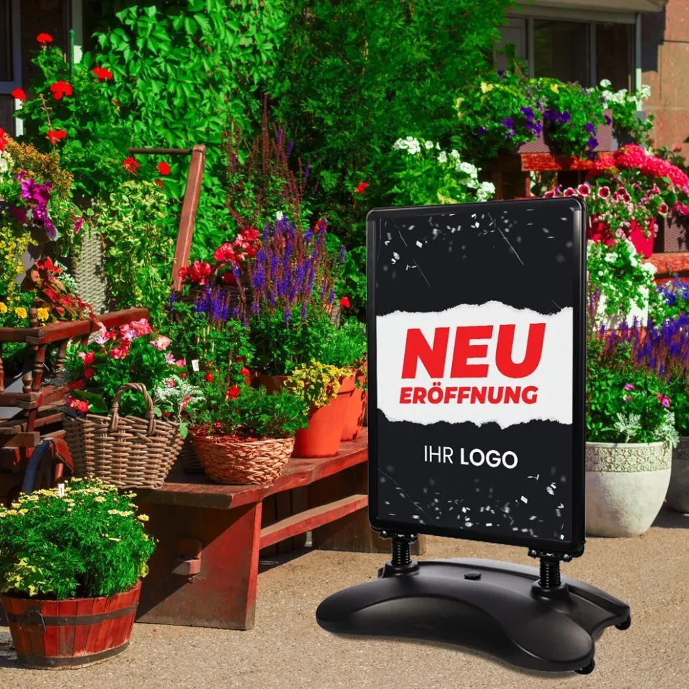 Kundenstopper SNE100 für Neu-Eröffnungen mit A1-Plakat & Logo