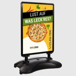 Kundenstopper SNE600 für Pizzeria mit A1-Plakat & Logo