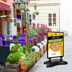 Kundenstopper SNE600 für Pizzeria mit A1-Plakat & Logo