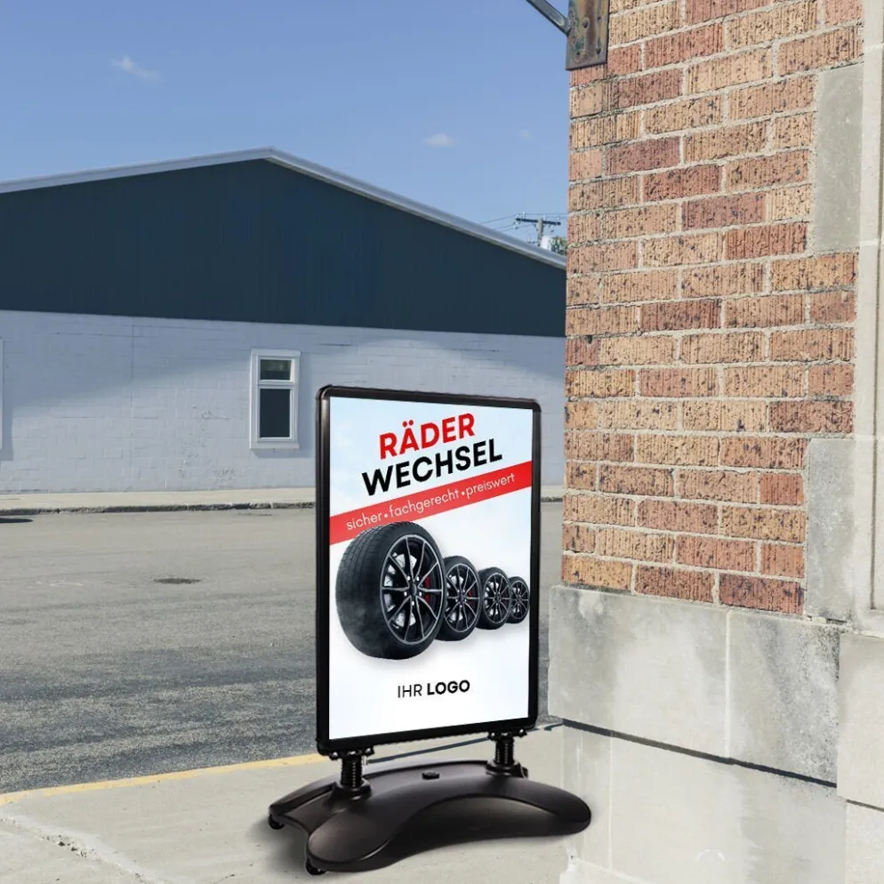 Kundenstopper SNE550 für Räderwechsel mit A1-Plakat & Logo