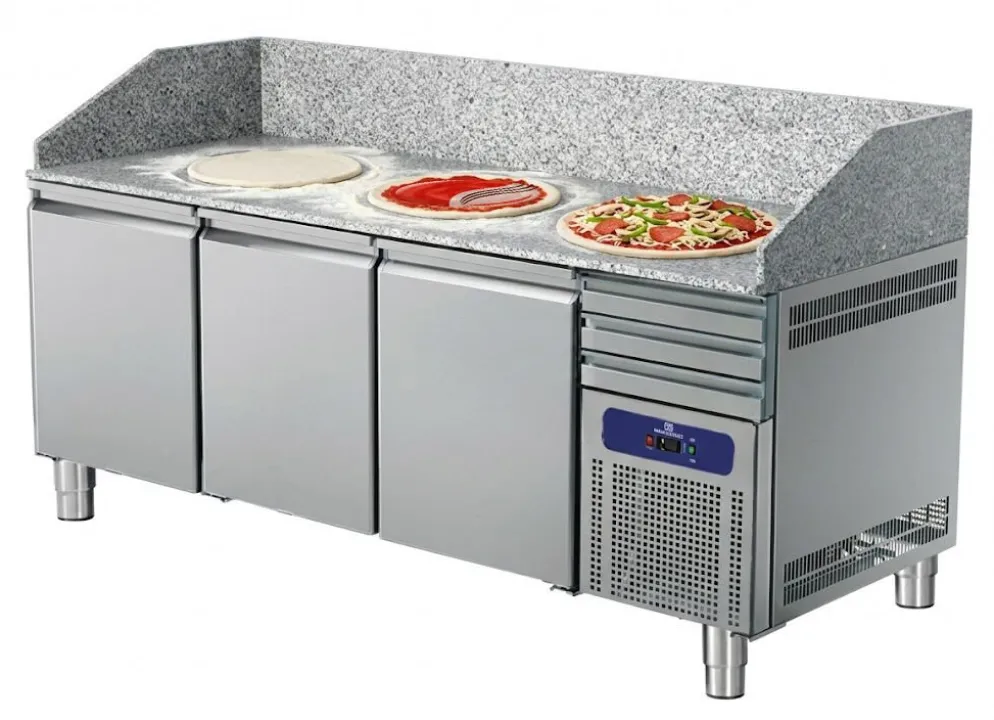 MASTRO Pizzatisch 2150 mm mit 3 Türen 600x400 mm, 3 Schubladen EN