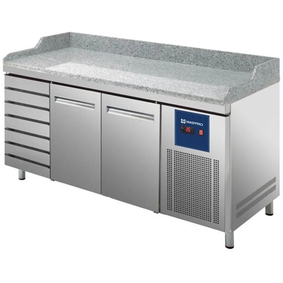 MASTRO Pizzatisch 2150 mm mit 2 Türen 600x400mm, 7 Schubladen EN