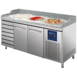 MASTRO Pizzatisch 2150 mm mit 2 Türen 600x400mm, 7 Schubladen EN