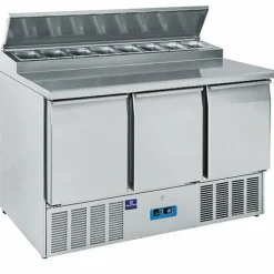 MASTRO Saladette Pizzatisch, 3 Türen GN 1/1, 8x GN 1/6, Breite 1365mm