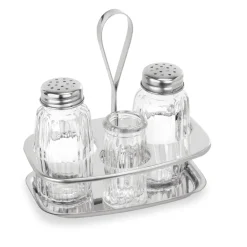 Menage 3-teilig MENAGE 1480, Salz, Pfeffer & Zahnstocherglas, Höhe 12,5 cm, Edelstahl, Glas