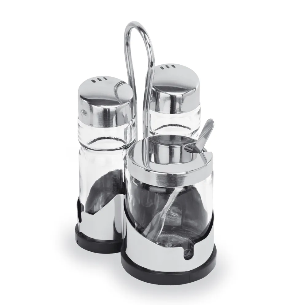 Menage 3-teilig, Salz, Pfeffer & Senf, 12 cm, Glas