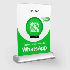 Mini-Roll-Up Tischaufsteller für WhatsApp WA20 mit QR-Code+Logo