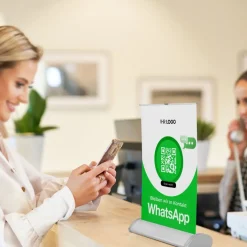 Mini-Roll-Up Tischaufsteller für WhatsApp WA20 mit QR-Code+Logo