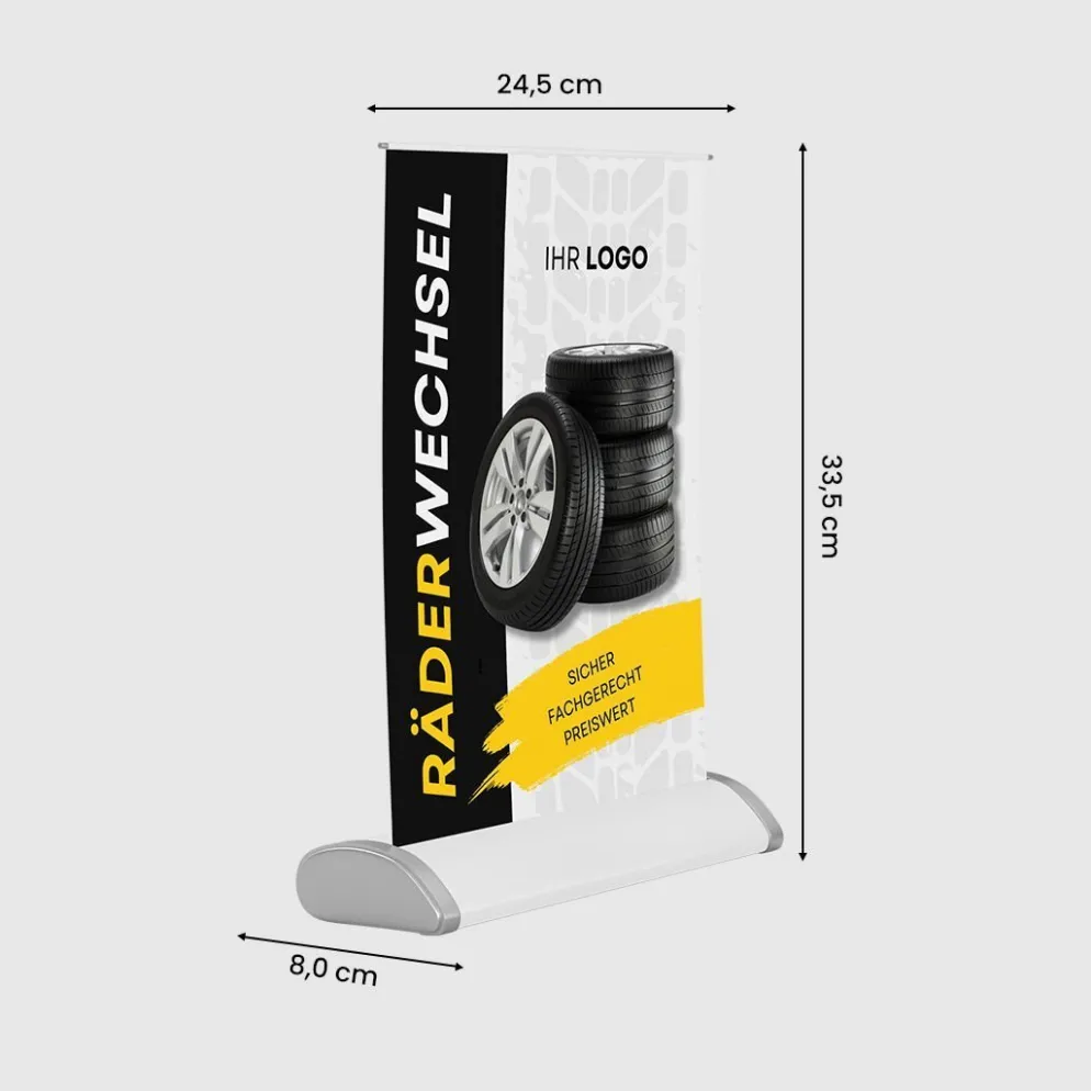 Mini-Roll-Up Tischaufsteller SNE545 für Räderwechsel mit Logo