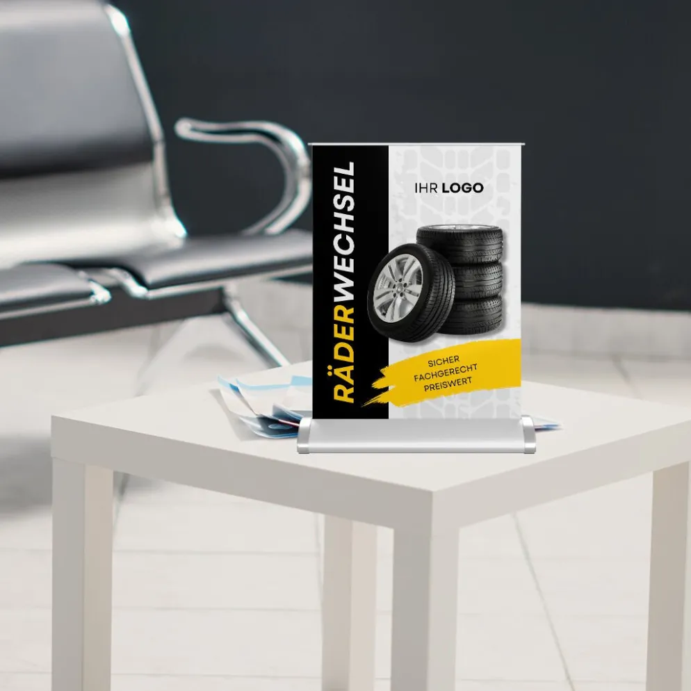 Mini-Roll-Up Tischaufsteller SNE545 für Räderwechsel mit Logo