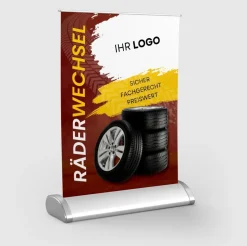 Mini-Roll-Up Tischaufsteller GNE555 für Räderwechsel mit Logo