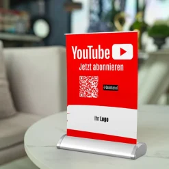 Mini-Roll-Up Tischaufsteller für Youtube YOU60 mit QR-Code+Logo