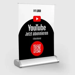 Mini-Roll-Up Tischaufsteller für Youtube YOU80 mit QR-Code+Logo