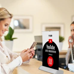 Mini-Roll-Up Tischaufsteller für Youtube YOU80 mit QR-Code+Logo