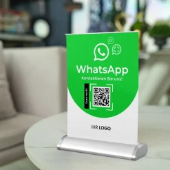 Mini-Roll-Up Tischaufsteller für WhatsApp WA10 mit QR-Code+Logo