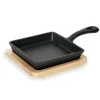 Mini Servierpfanne IRON DINING, mit Holzuntersetzer, 14,5 x 14,5 x 2,5 cm, Gusseisen Holz