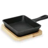 Mini Servierpfanne IRON DINING, mit Holzuntersetzer, 12,5 x 10,5 x 2,5 cm, Gusseisen, Holz