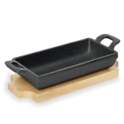 Mini Servierpfanne IRON DINING, mit Holzuntersetzer, 18 x 9,5 x 3 cm, Gusseisen, Holz