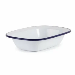 Olympia Emaille rechteckige Speiseschale weiß-blau 13,5 x 18cm (6 Stück)