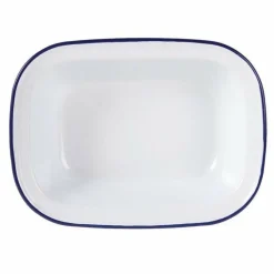 Olympia Emaille rechteckige Speiseschale weiß-blau 13,5 x 18cm (6 Stück)