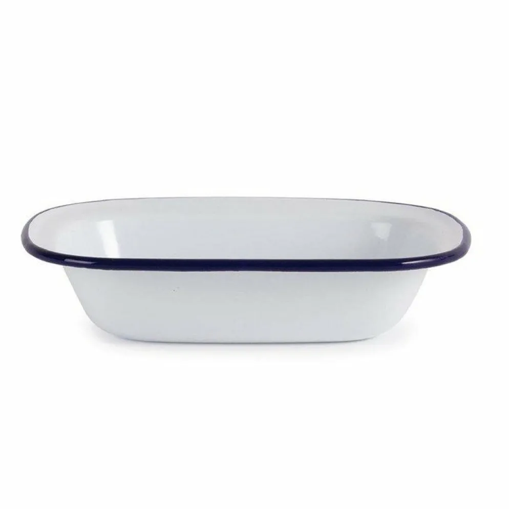 Olympia Emaille rechteckige Speiseschale weiß-blau 13,5 x 18cm (6 Stück)