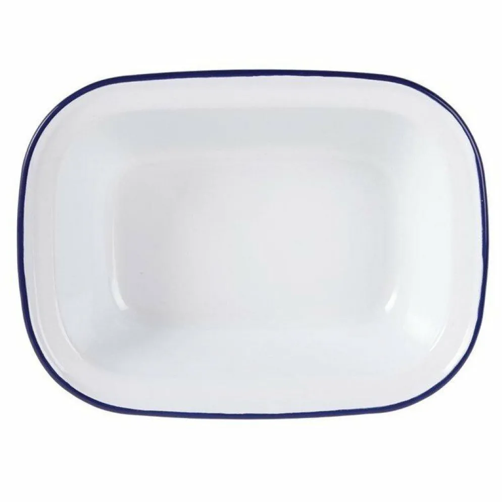 Olympia Emaille rechteckige Speiseschale weiß-blau 19 x 28cm (6 Stück)