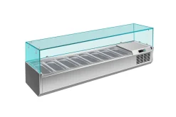 Pizzakühlaufsatz mit Glasaufsatz 7x 1/4 GN | 1600x335x460 mm