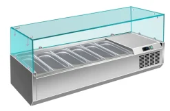 Pizzakühlaufsatz mit Glasaufsatz 7x 1/3 GN | 1500x335x460 mm