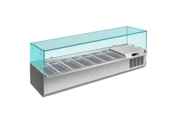 Pizzakühlaufsatz mit Glasaufsatz 6x 1/4 GN | 1500x335x460 mm
