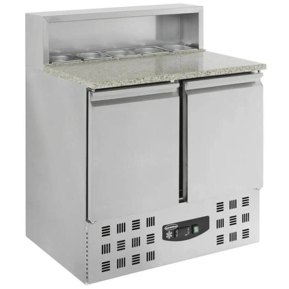 Pizzatisch mit GN-Aufsatz – 2 Türen, Granit-Arbeitsplatte, Breite 903mm